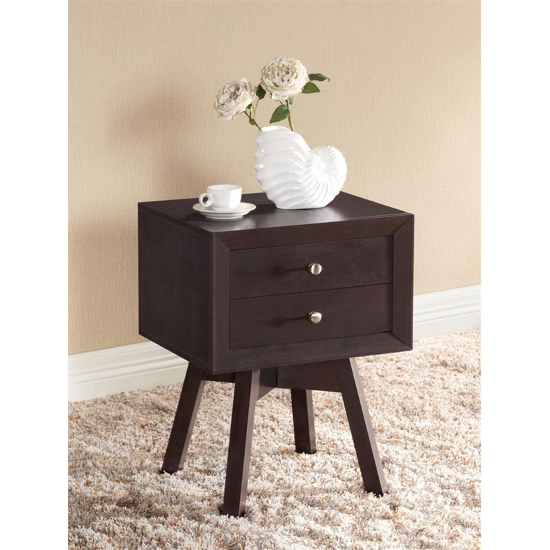 Pemberly Row 2 Drawers Mid-Century Wood End Table in Dark Brown