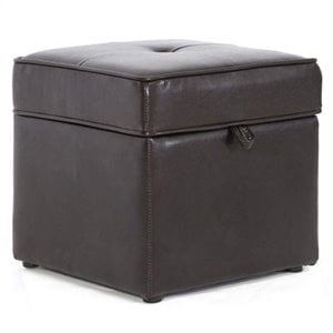 Pemberly Row Faux Leather Cube Storage Ottoman in Dark Brown
