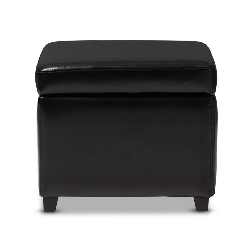 Pemberly Row Square Leather Storage Ottoman in Black