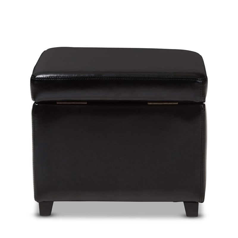 Pemberly Row Square Leather Storage Ottoman in Black