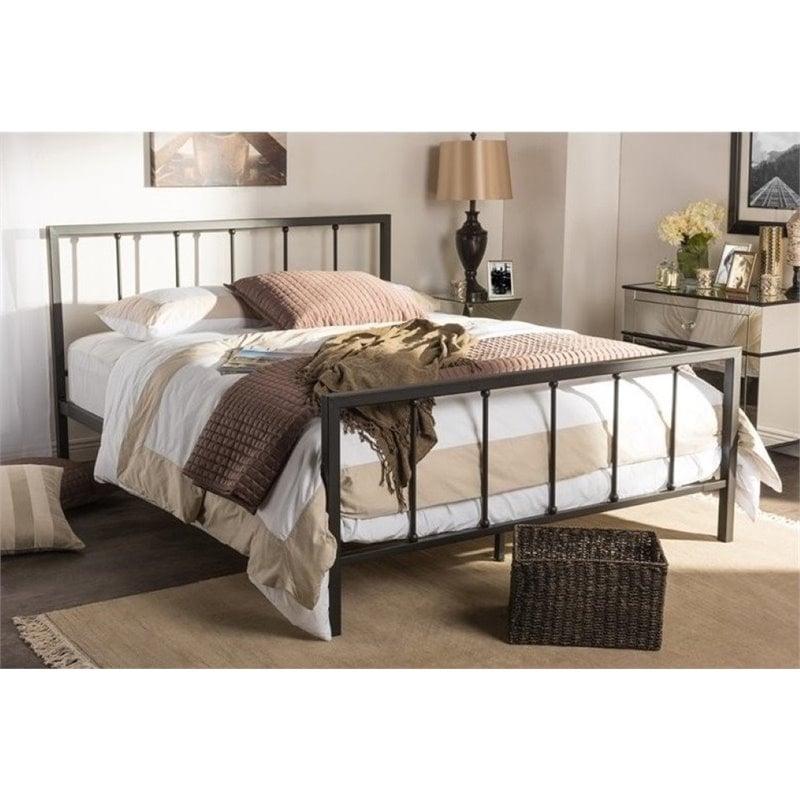 Pemberly Row Queen Metal Spindle Bed in Dark Bronze