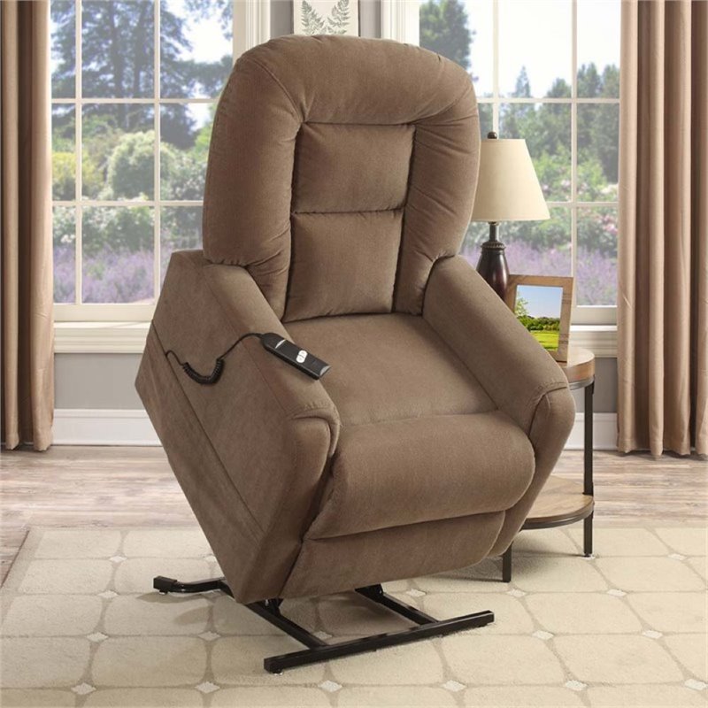 Pemberly Row Lift Recliner in Raider Mocha Brown Cymax Business