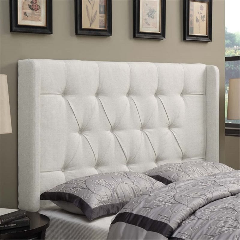 Pemberly Row Upholstered Full Queen Panel Headboard in White PR1604898