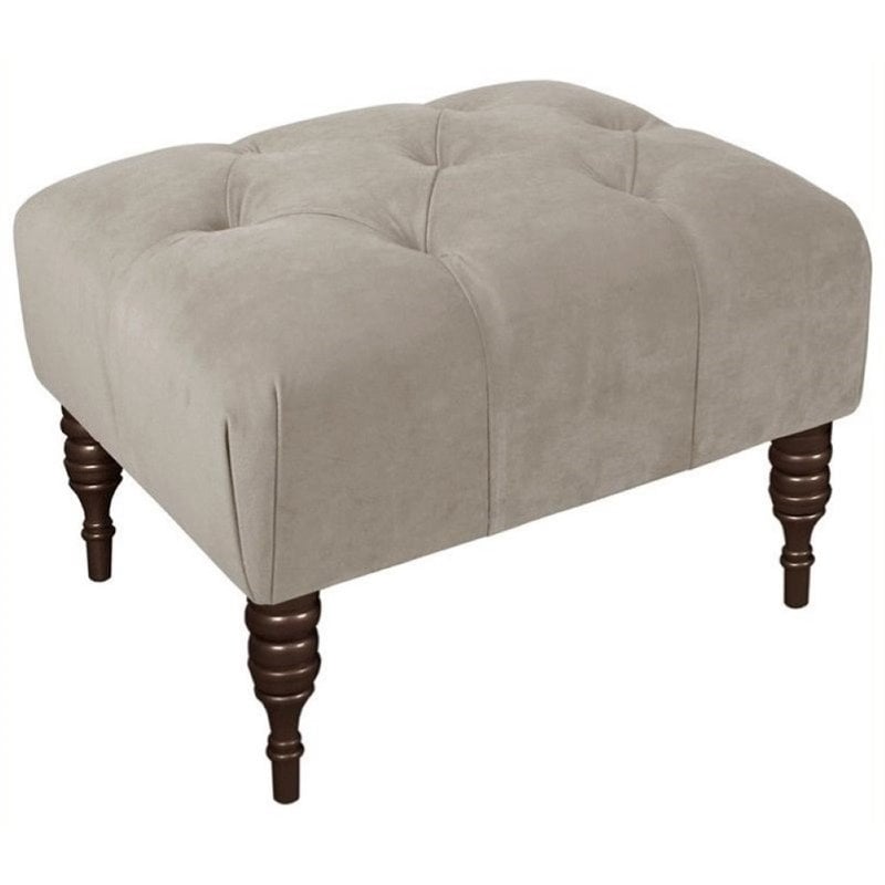 Pemberly Row Velvet Tufted Ottoman in Light Gray - PR-491150