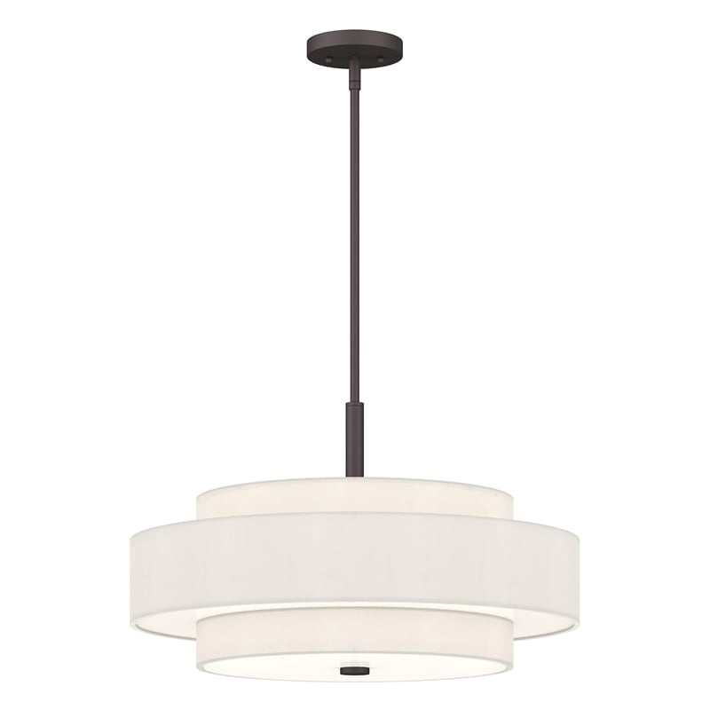 Pemberly Row 5-Light Mid-Century Metal & Fabric Pendant in Bronze/Off White