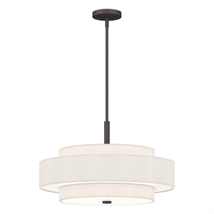 Pemberly Row 5-Light Mid-Century Metal & Fabric Pendant in Bronze/Off White