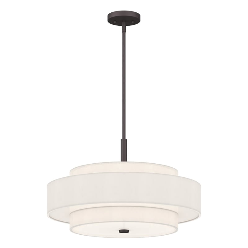 Pemberly Row 5-Light Mid-Century Metal & Fabric Pendant in Bronze/Off White