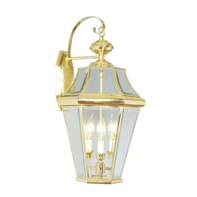 Pemberly Row 3 Light Outdoor Wall Lantern in Polished Brass