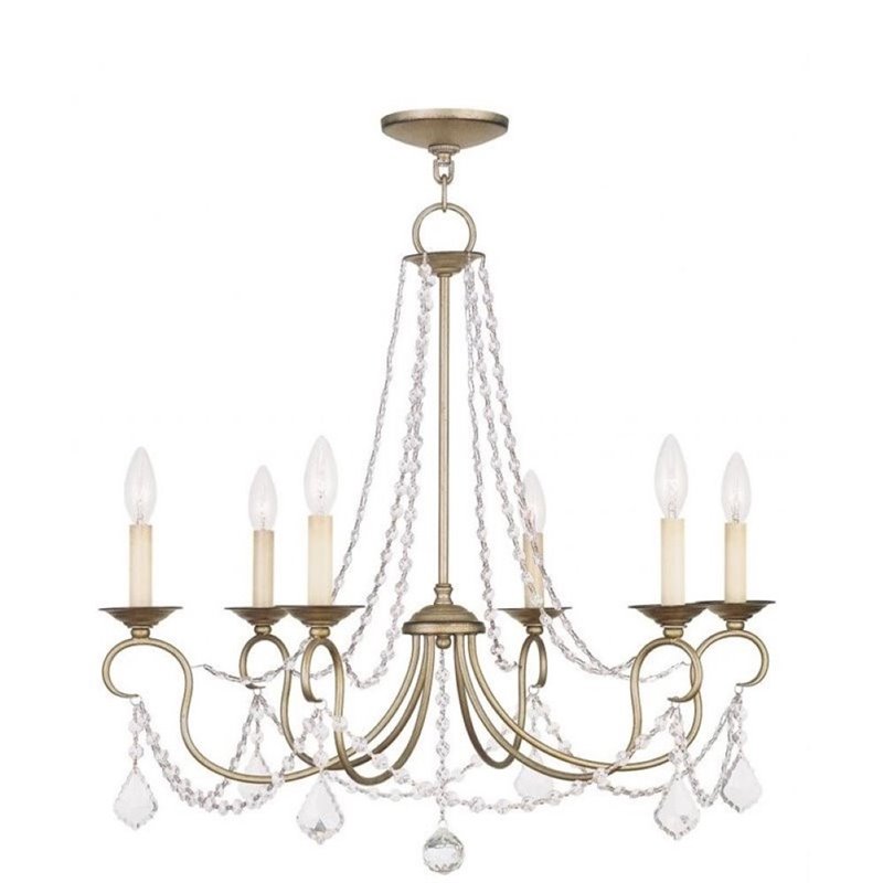 Pemberly Row 6 Light Chandelier in Hand Painted Antique Silver Leaf