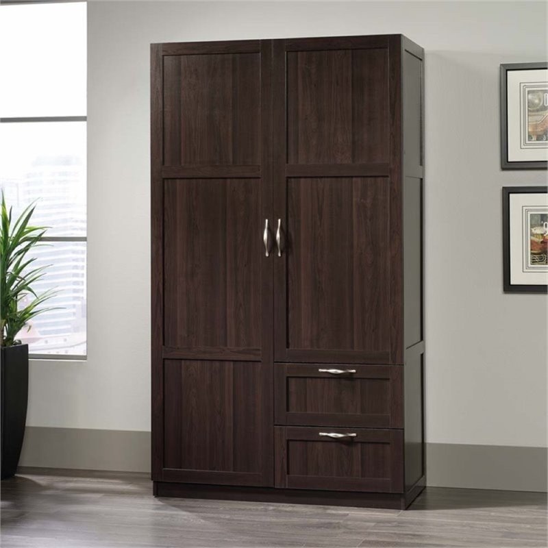 Pemberly Row Engineered Wood 2-Drawers Wardrobe Armoire in Cinnamon Cherry