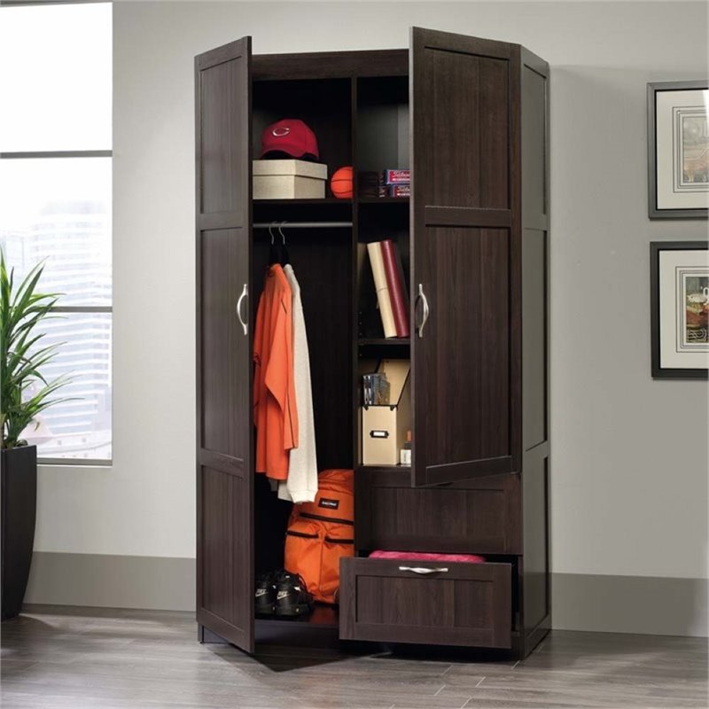 Pemberly Row Engineered Wood 2-Drawers Wardrobe Armoire in Cinnamon Cherry