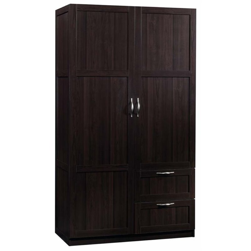 Pemberly Row Engineered Wood 2-Drawers Wardrobe Armoire in Cinnamon Cherry