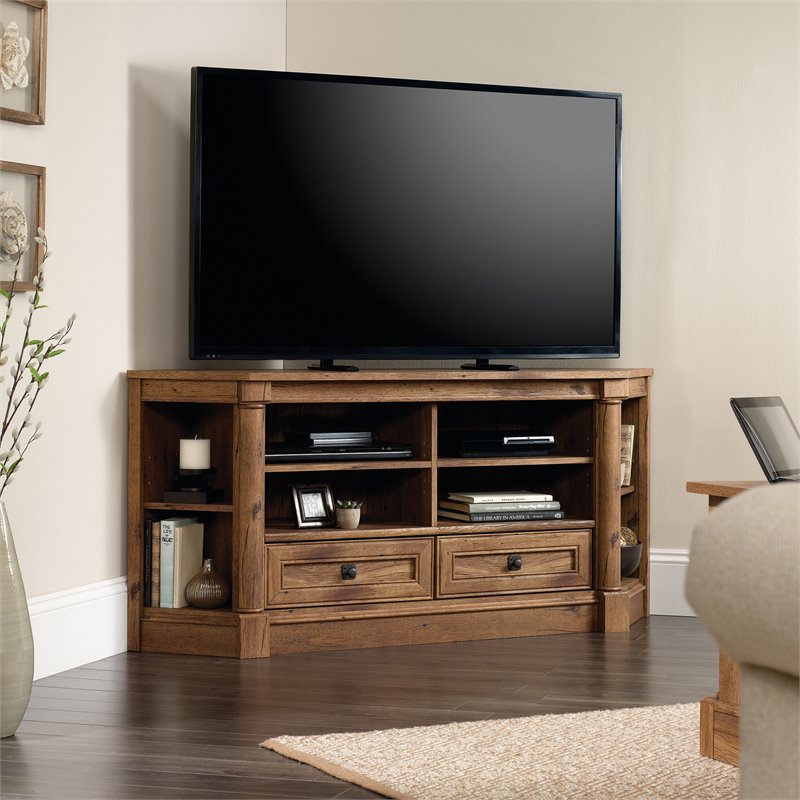 Pemberley Row Engineered Wood Vintage Oak Corner TV Stand Rectangular 61.1