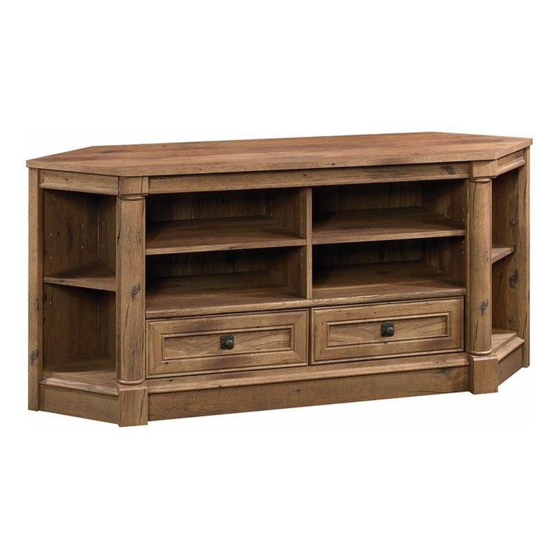 Pemberley Row Engineered Wood Vintage Oak Corner TV Stand Rectangular 61.1