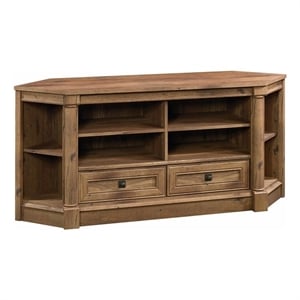 Pemberly Row Engineered Wood Corner TV Stand for TVs upto 60&quot in Vintage Oak