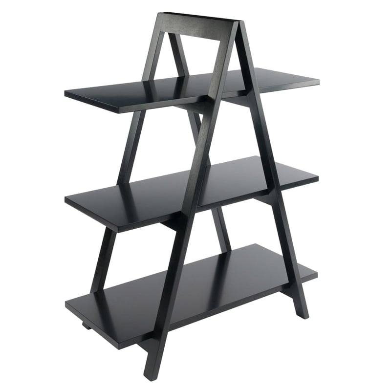 Pemberly Row 3-Tier A-Frame Mid-Century Solid Wood Book Shelf in Black