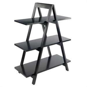 Pemberly Row 3-Tier A-Frame Mid-Century Solid Wood Book Shelf in Black