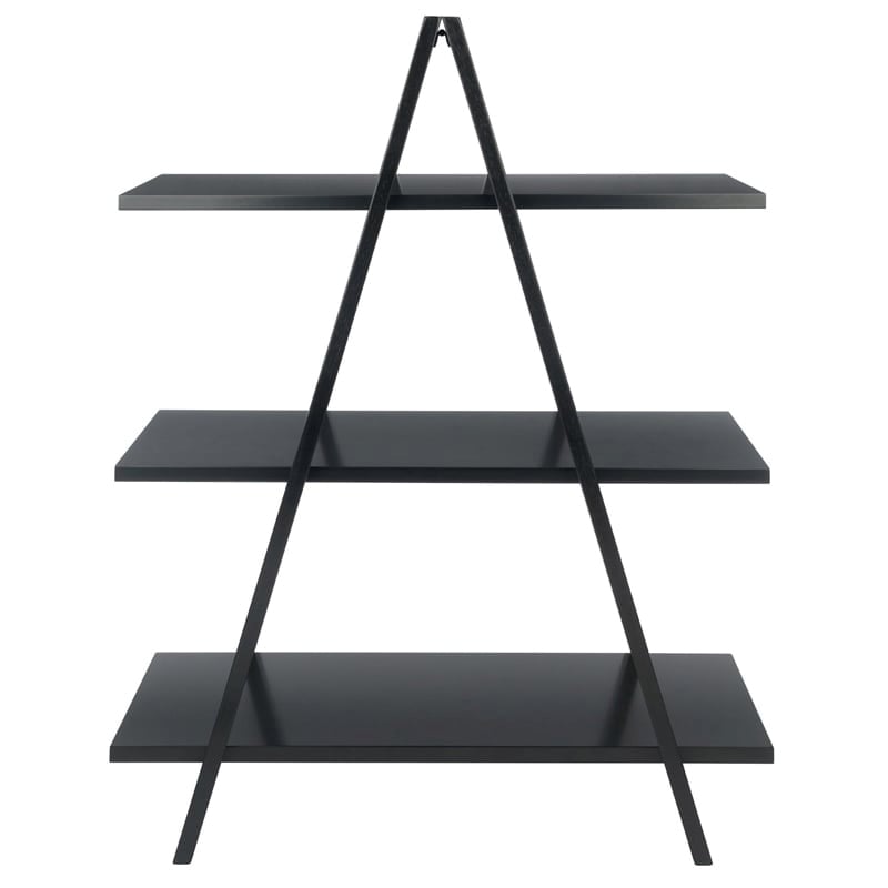 Pemberly Row 3-Tier A-Frame Mid-Century Solid Wood Book Shelf in Black