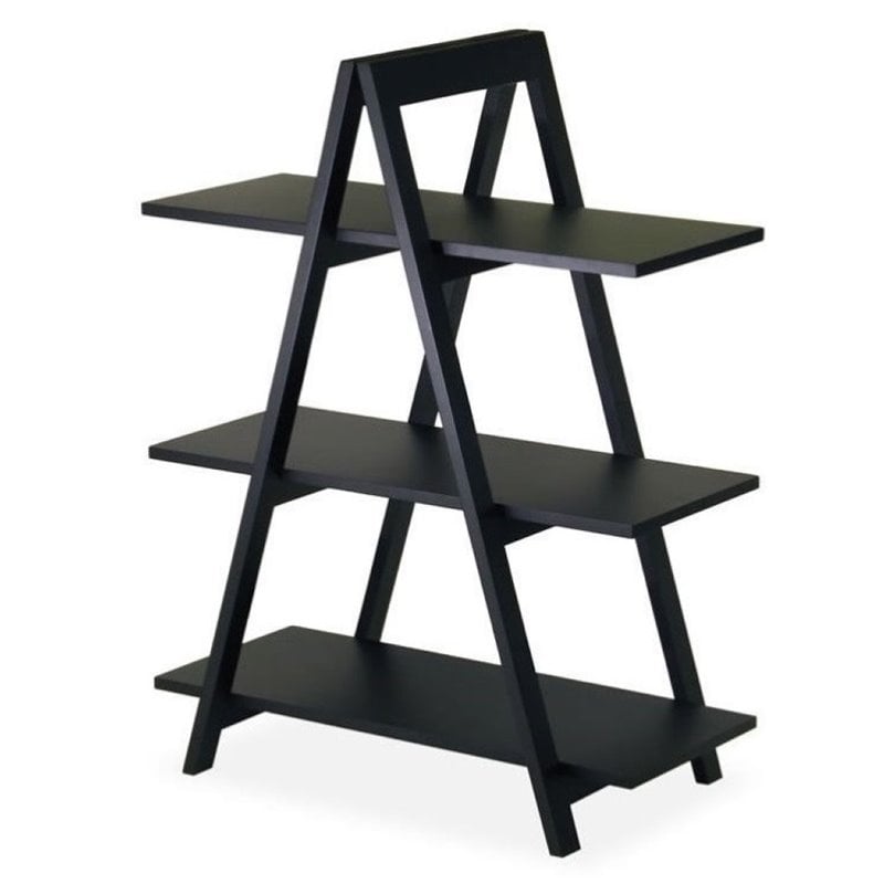 Pemberly Row 3-Tier A-Frame Mid-Century Solid Wood Book Shelf in Black