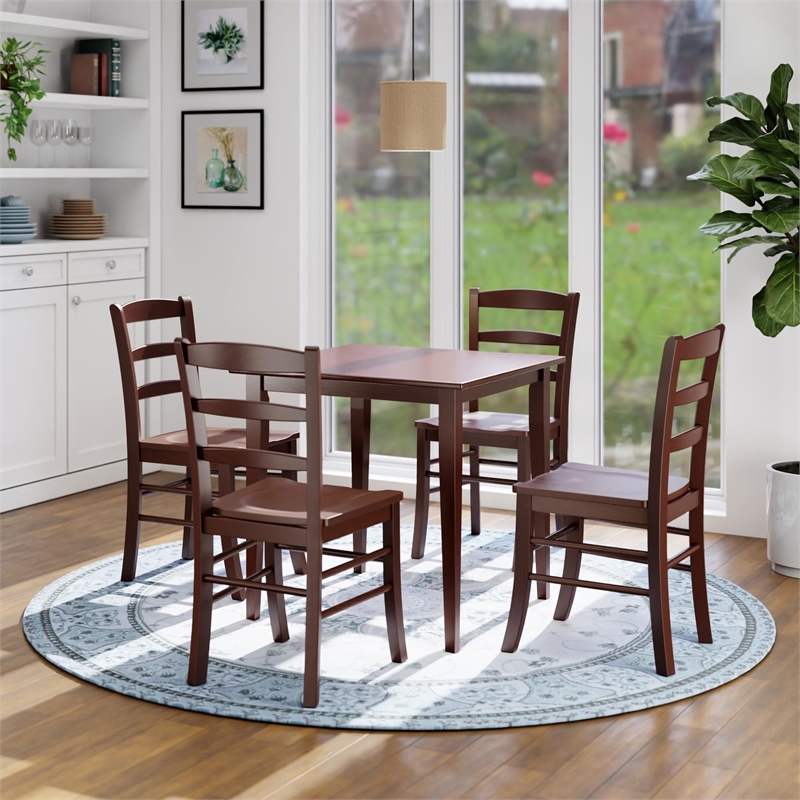Pemberly Row 3-Piece Square Transitional Solid Wood Dining Set in Antique Walnut