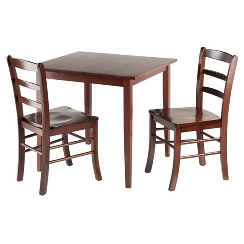 Pemberly Row 3-Piece Square Transitional Solid Wood Dining Set in Antique Walnut