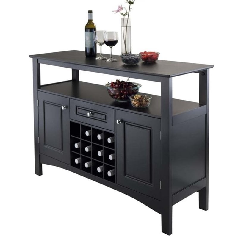 Pemberly Row Composite Wood Wine Rack Buffet in Black Finish