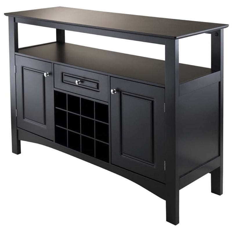 Pemberly Row Composite Wood Wine Rack Buffet in Black Finish
