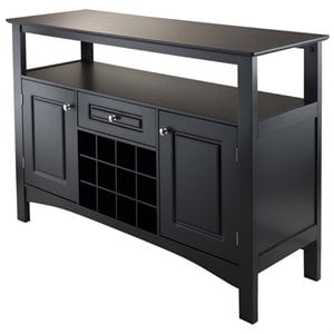 Pemberly Row Composite Wood Wine Rack Buffet in Black Finish