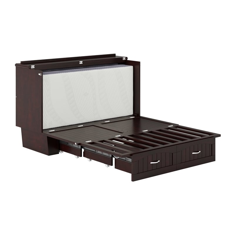 Pemberly Row Farmhouse Solid Wood Queen Murphy Bed Chest in Espresso