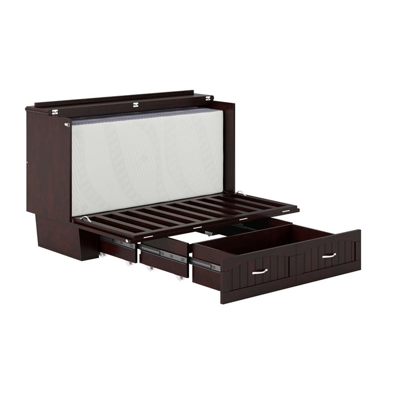 Pemberly Row Farmhouse Solid Wood Queen Murphy Bed Chest in Espresso