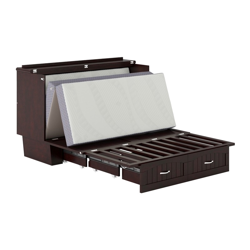 Pemberly Row Farmhouse Solid Wood Queen Murphy Bed Chest in Espresso