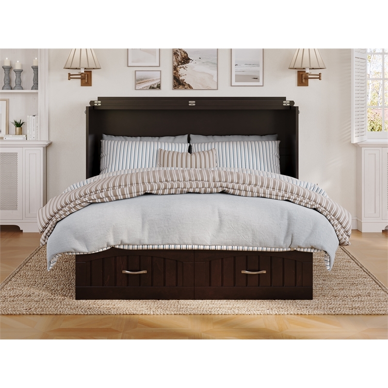 Pemberly Row Farmhouse Solid Wood Queen Murphy Bed Chest in Espresso