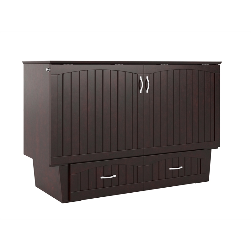 Pemberly Row Farmhouse Solid Wood Queen Murphy Bed Chest in Espresso