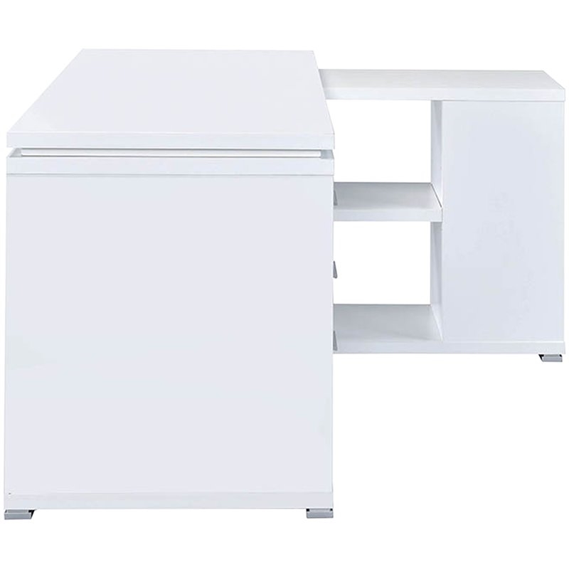 Pemberly Row Contemporary Wood L Shaped Writing Desk in White/Silver