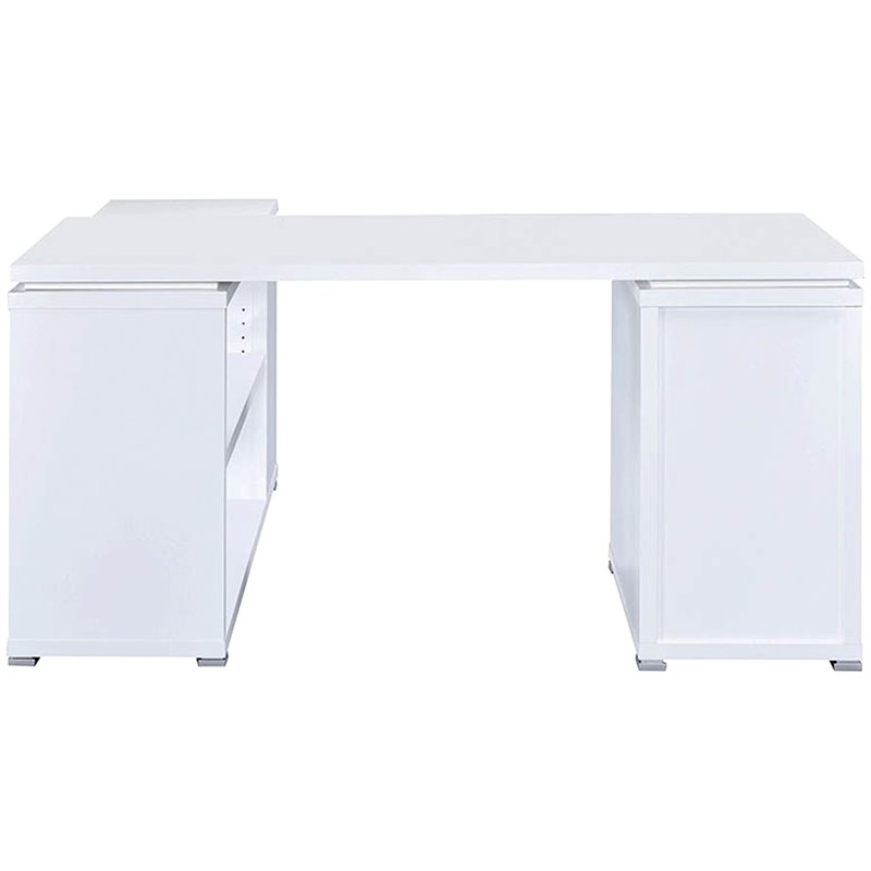 Pemberly Row Contemporary Wood L Shaped Writing Desk in White/Silver