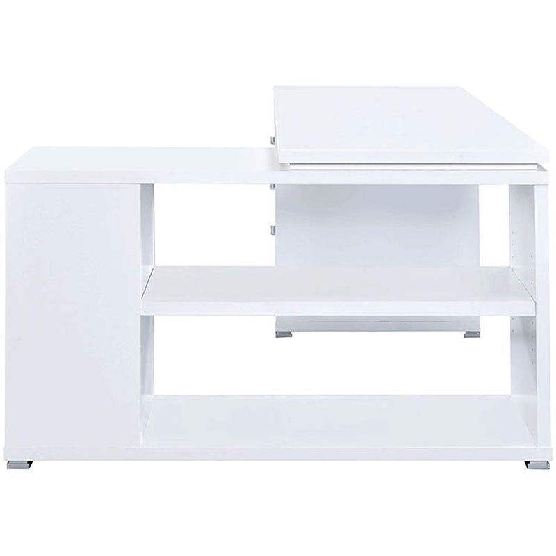 Pemberly Row Contemporary Wood L Shaped Writing Desk in White/Silver