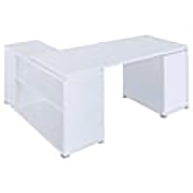 Pemberly Row Contemporary Wood L Shaped Writing Desk in White/Silver