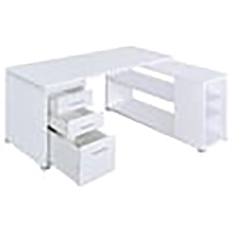 Pemberly Row Contemporary Wood L Shaped Writing Desk in White/Silver