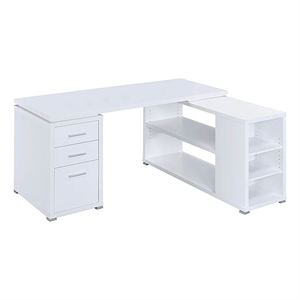 Pemberly Row Contemporary Wood L Shaped Writing Desk in White/Silver
