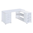 Pemberly Row Contemporary Wood L Shaped Writing Desk in White/Silver