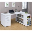 Pemberly Row Contemporary Wood L Shaped Writing Desk in White/Silver