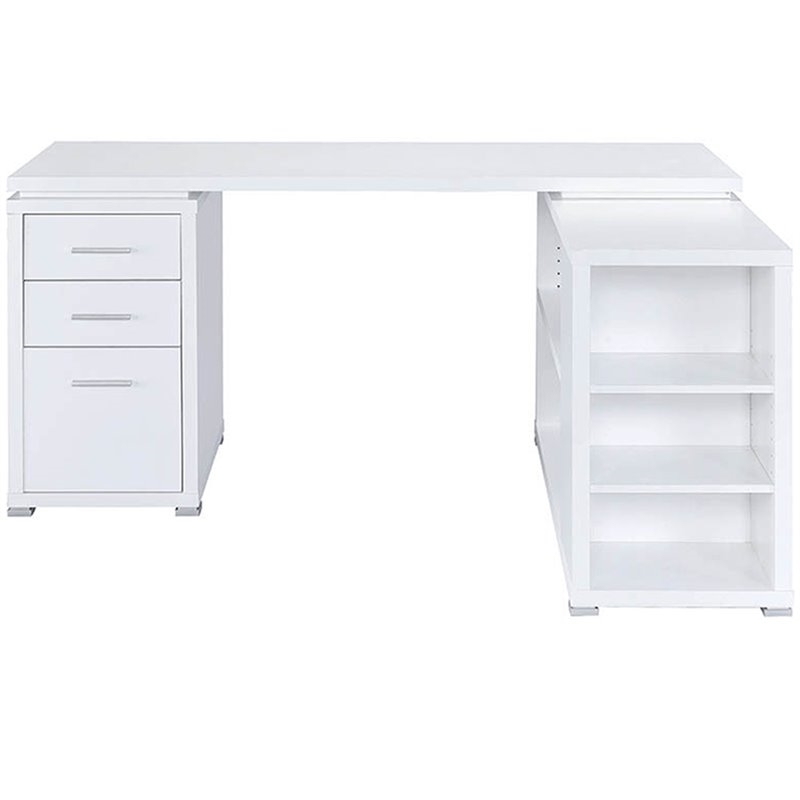 Pemberly Row Contemporary Wood L Shaped Writing Desk in White/Silver