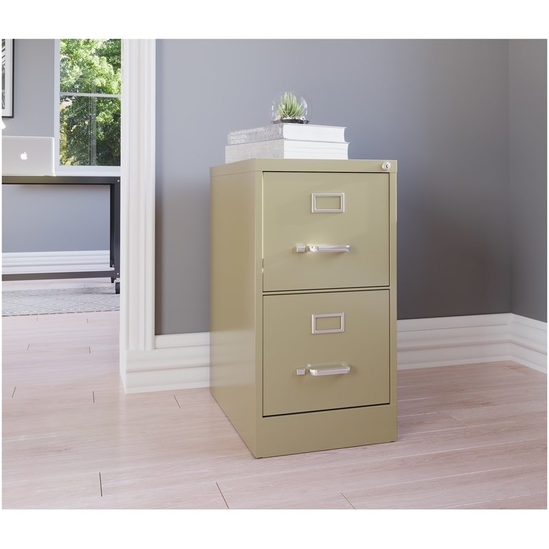 Pemberly Row Modern 2-Drawers Vertical Beige Metal Filing Cabinet Pre-assembled