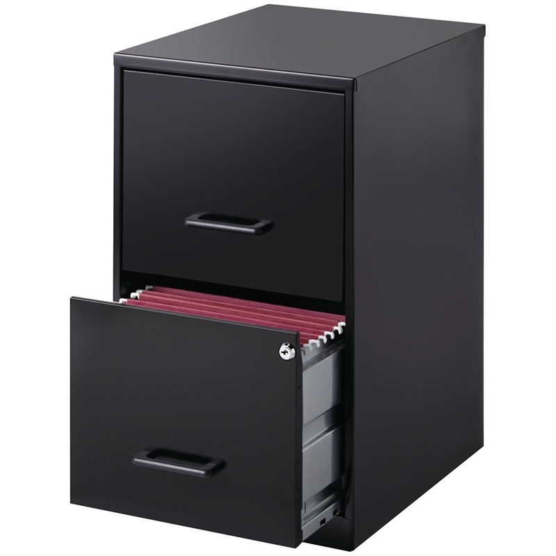 Pemberly Row Modern 2-Drawers Vertical Black Metal Filing Cabinet Pre-assembled