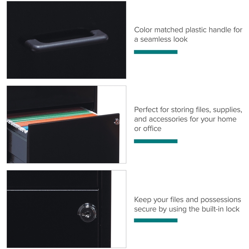 Pemberly Row Modern 2-Drawers Vertical Black Metal Filing Cabinet Pre-assembled