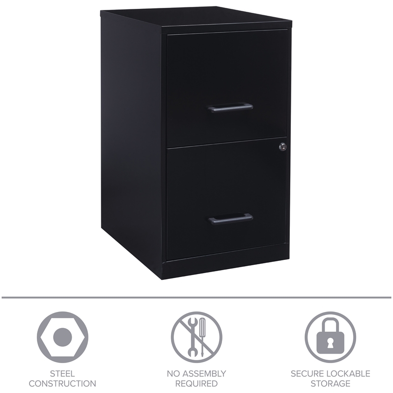 Pemberly Row Modern 2-Drawers Vertical Black Metal Filing Cabinet Pre-assembled