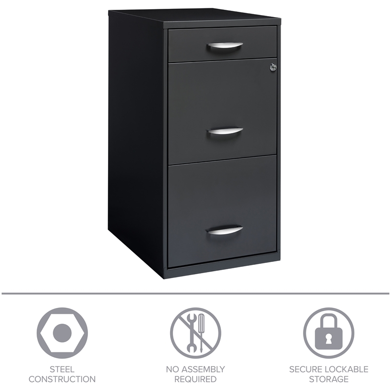 Pemberly Row 3-Drawers Vertical Charcoal Metal Filing Cabinet Pre-assembled