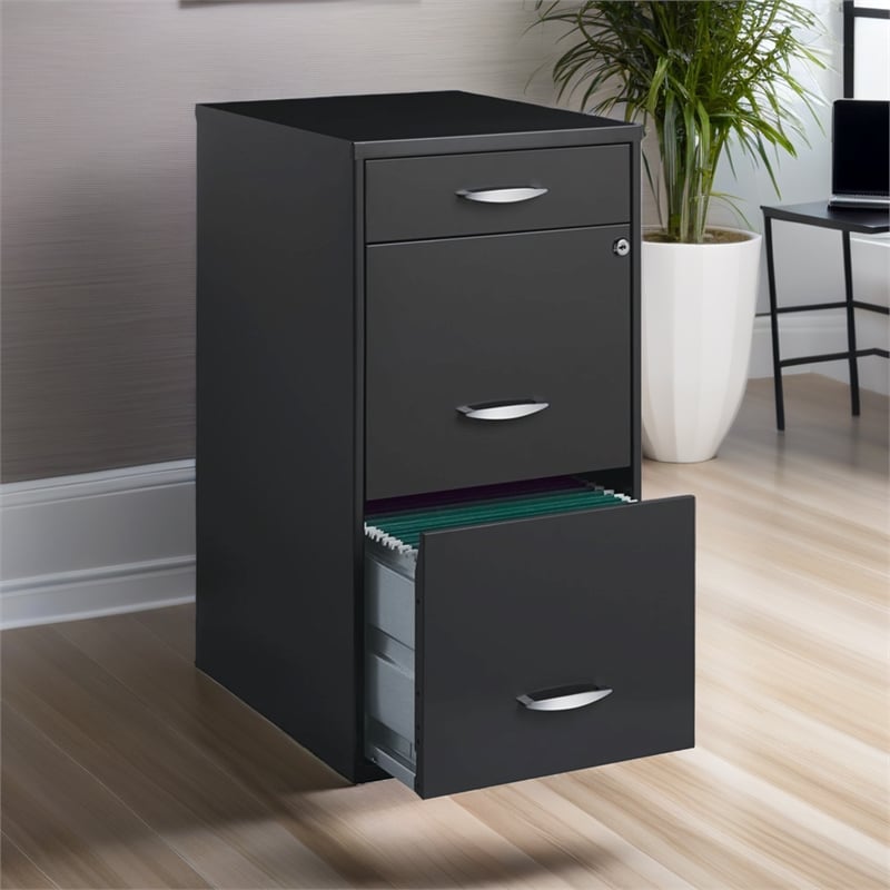 Pemberly Row 3-Drawers Vertical Charcoal Metal Filing Cabinet Pre-assembled