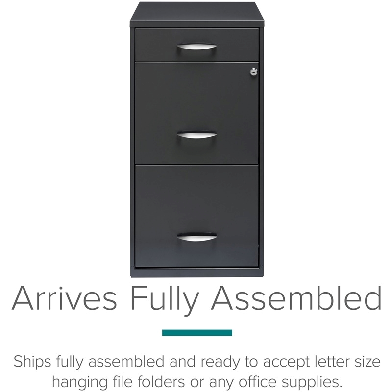 Pemberly Row 3-Drawers Vertical Charcoal Metal Filing Cabinet Pre-assembled