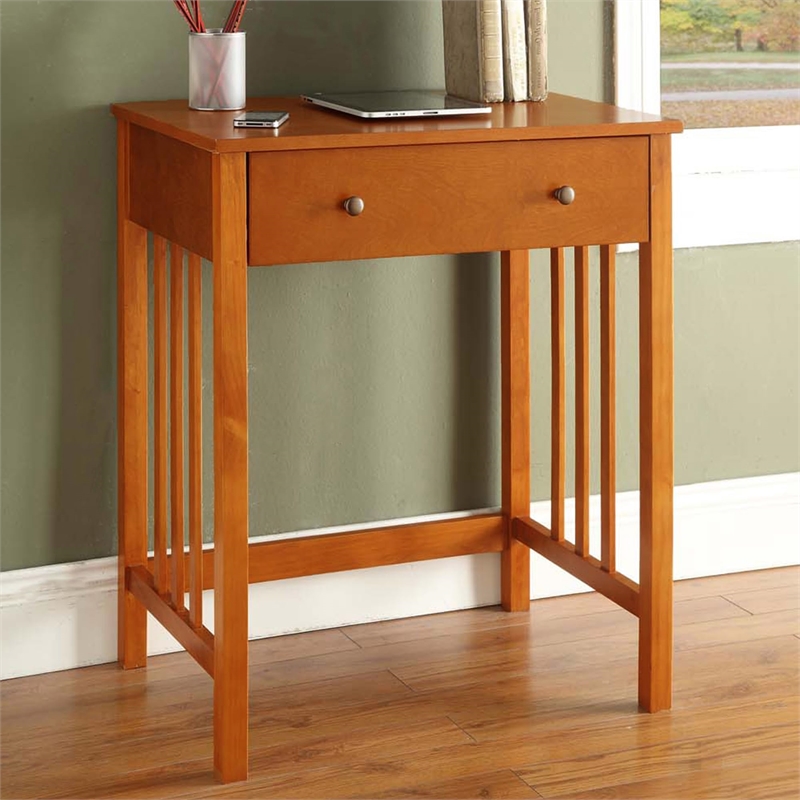 Pemberly Row Transitional Birch Wood Home Office Desk in Oak Brown